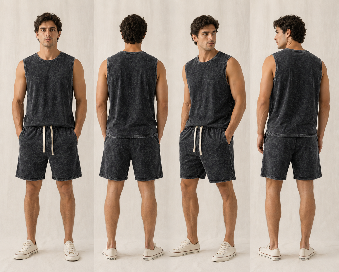 DigiPrint Mens Vintage Pair Tank Top and Short, Acid washed, Mineral washed.