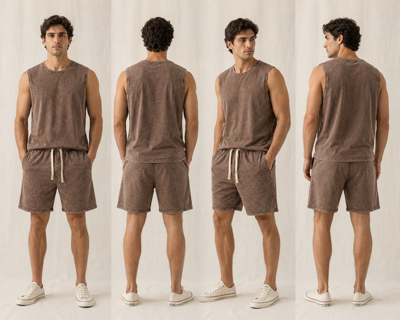DigiPrint Mens Vintage Pair Tank Top and Short, Acid washed, Mineral washed.