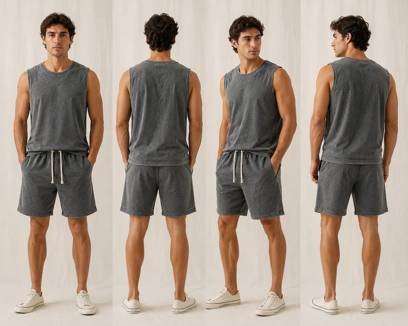 DigiPrint Mens Vintage Pair Tank Top and Short, Acid washed, Mineral washed.