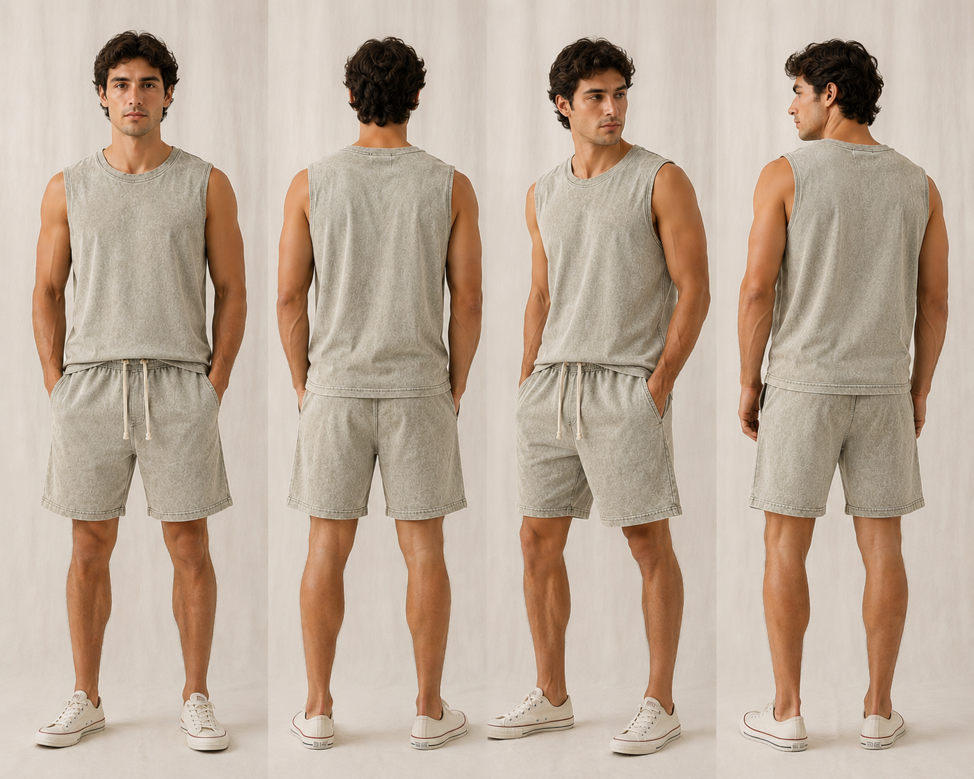 DigiPrint Mens Vintage Pair Tank Top and Short, Acid washed, Mineral washed.