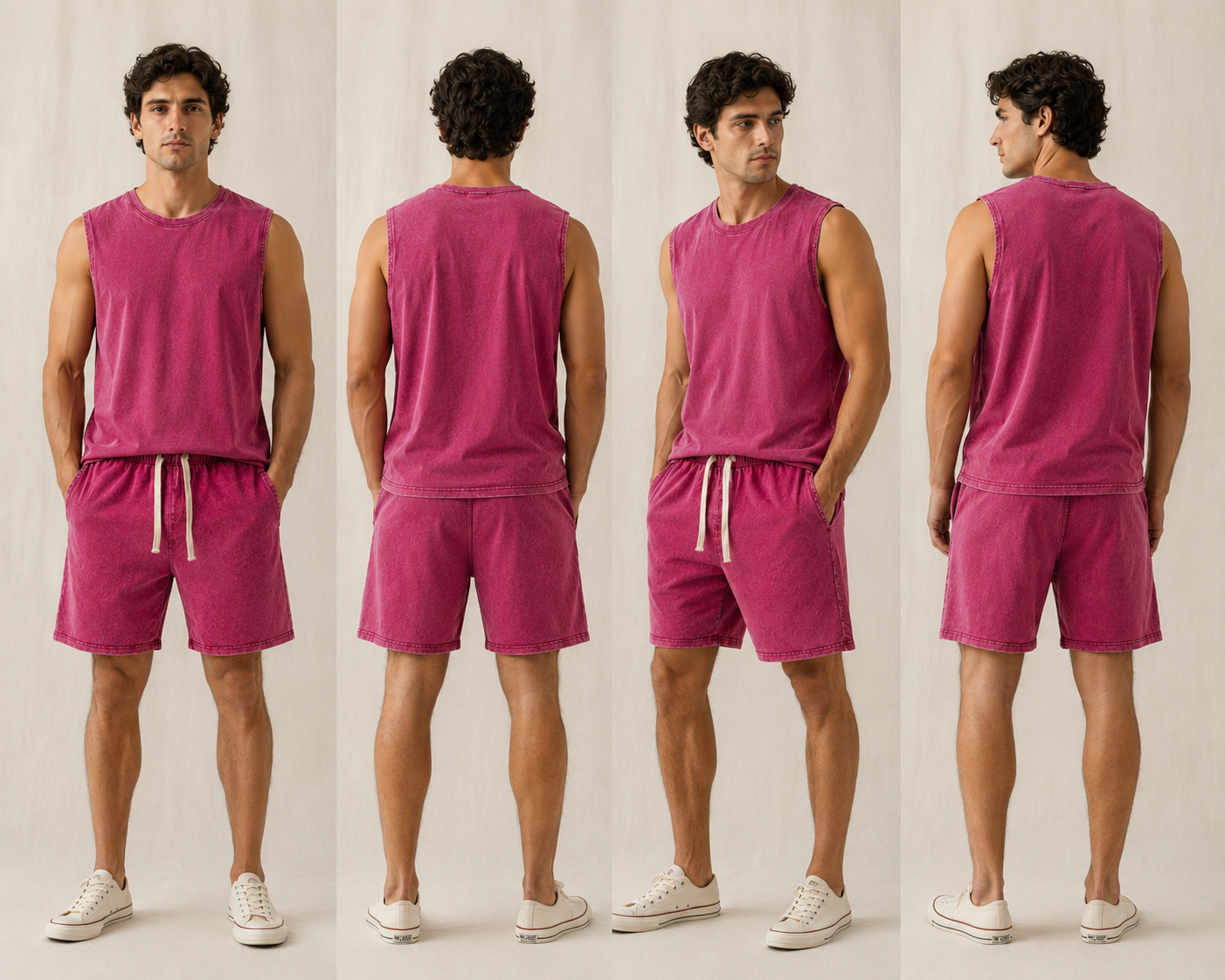 DigiPrint Mens Vintage Pair Tank Top and Short, Acid washed, Mineral washed.