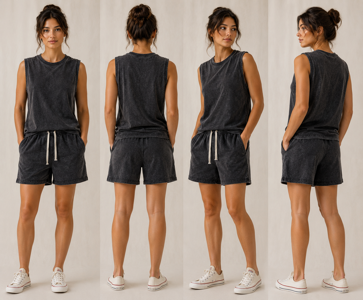 DigiPrint Women's Vintage Pair Tank Top and Short, Acid washed, Mineral washed.
