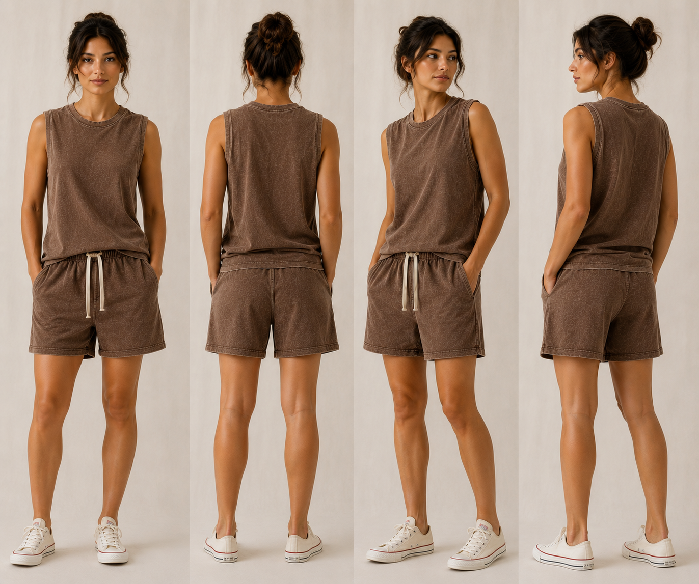 DigiPrint Women's Vintage Pair Tank Top and Short, Acid washed, Mineral washed.