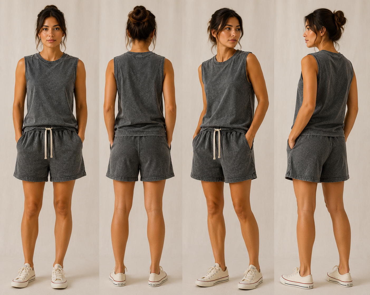 DigiPrint Women's Vintage Pair Tank Top and Short, Acid washed, Mineral washed.