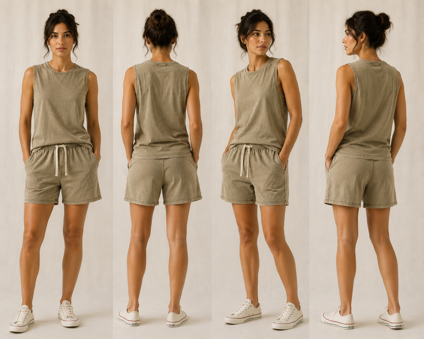 DigiPrint Women's Vintage Pair Tank Top and Short, Acid washed, Mineral washed.