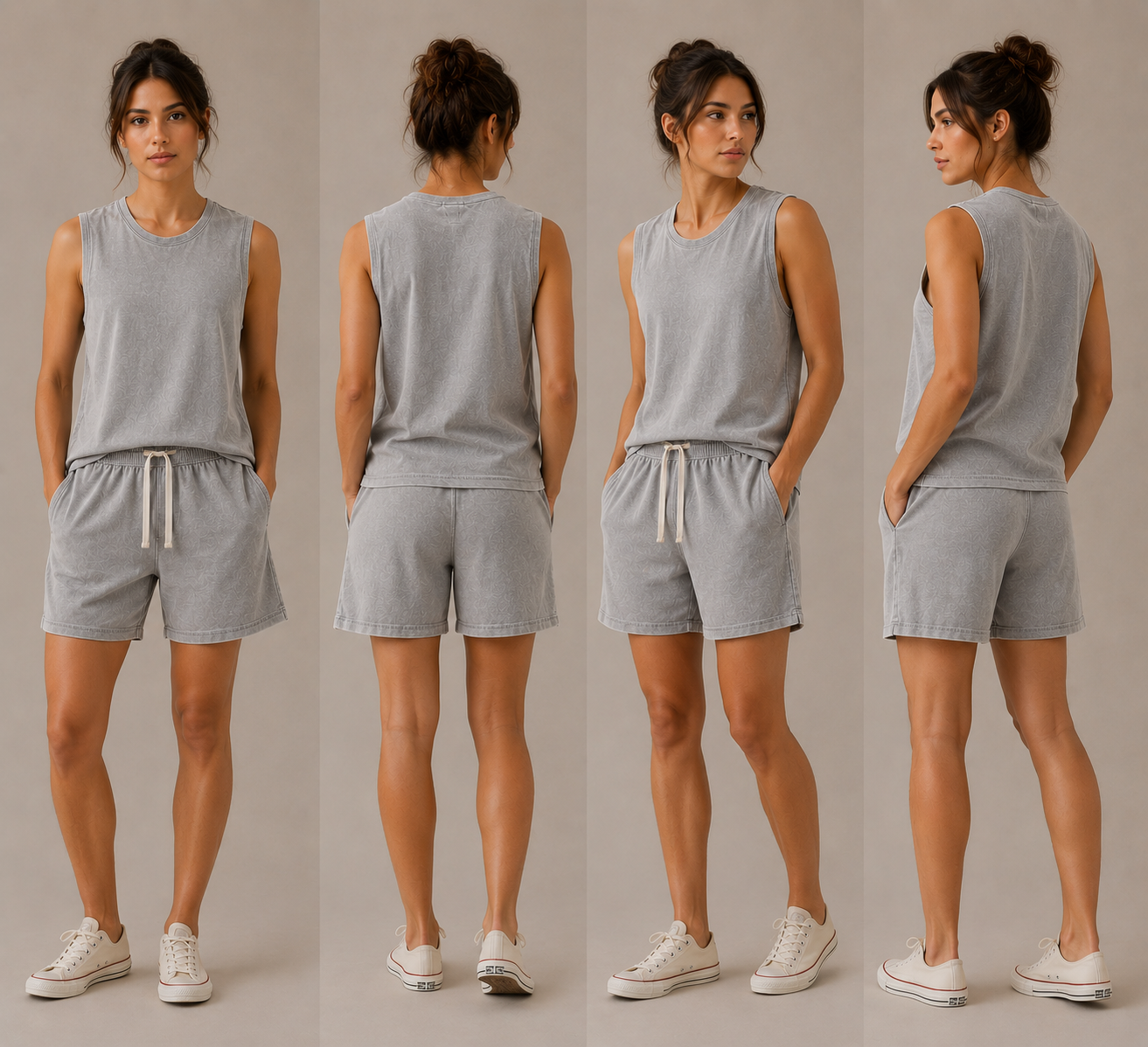 DigiPrint Women's Vintage Pair Tank Top and Short, Acid washed, Mineral washed.